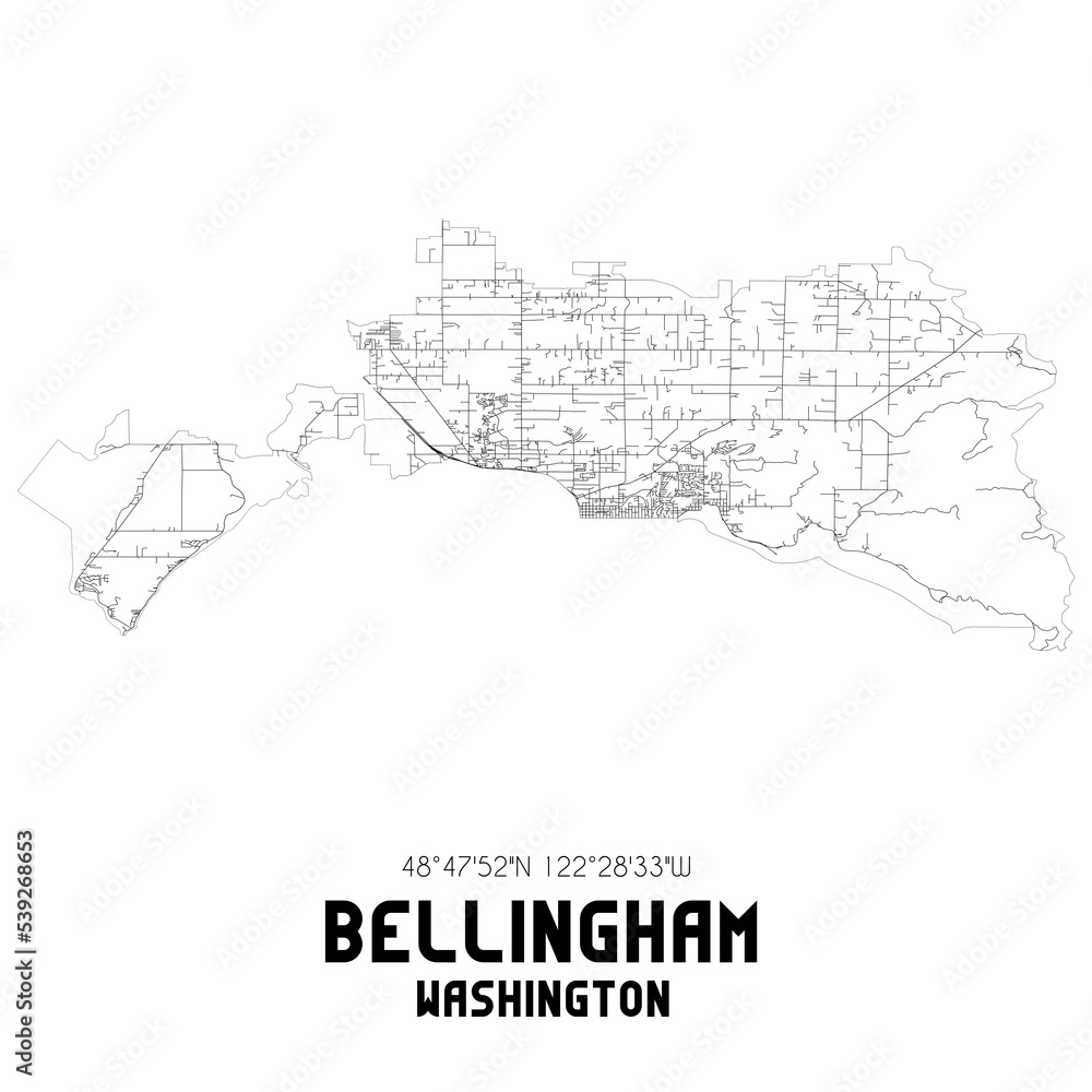 Bellingham Washington. US street map with black and white lines.