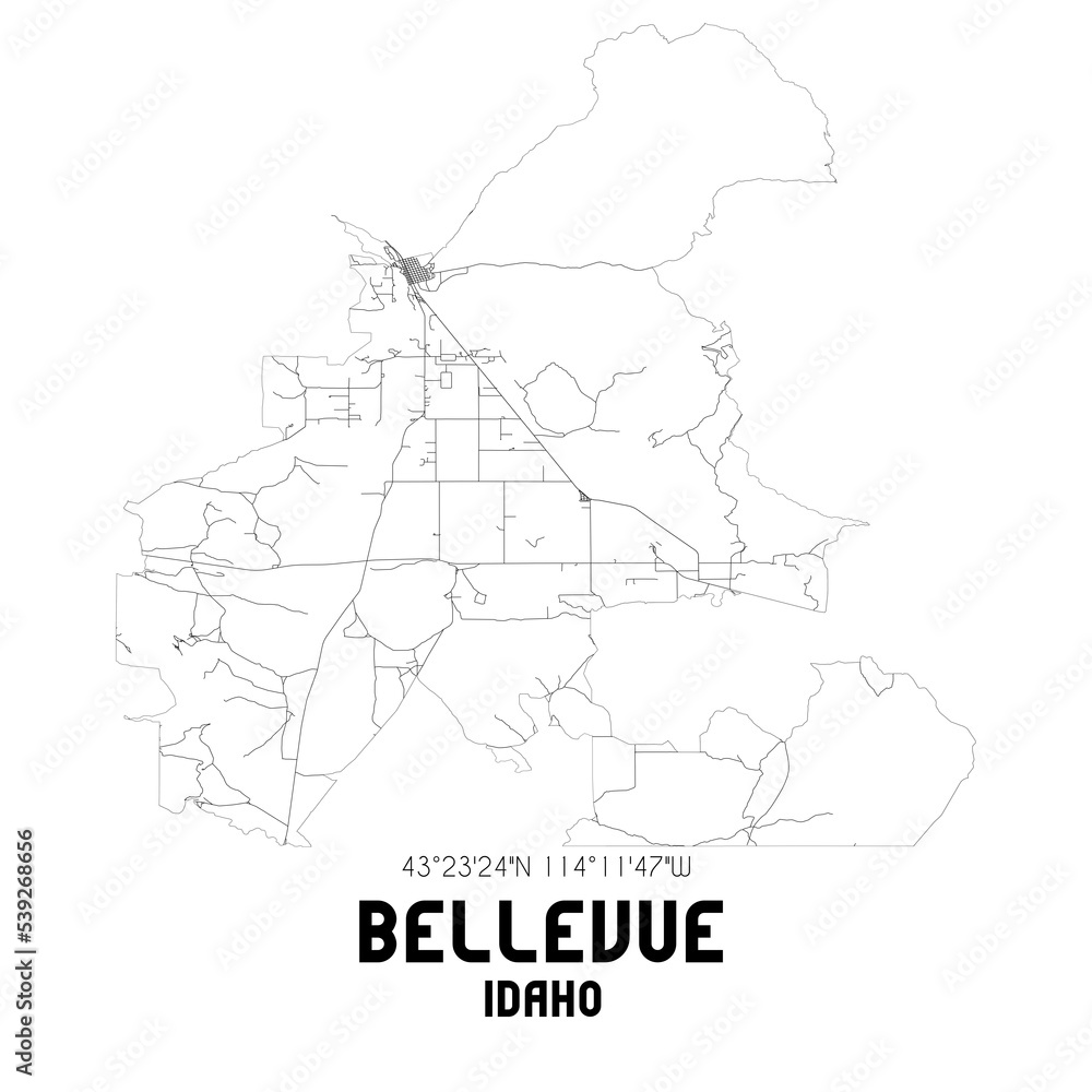 Bellevue Idaho. US street map with black and white lines.