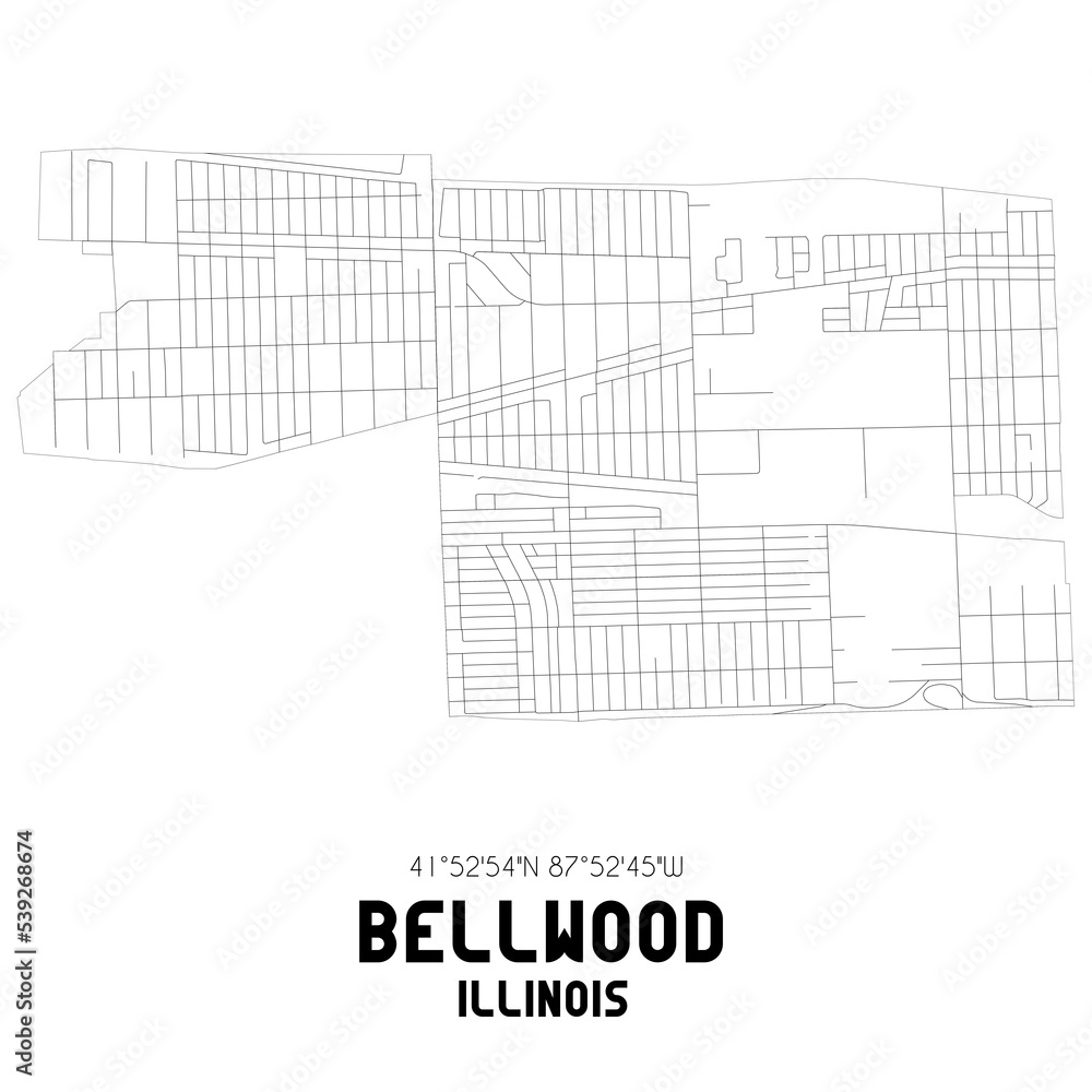 Bellwood Illinois. US street map with black and white lines.