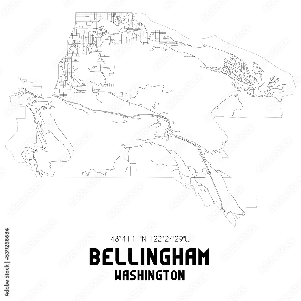 Bellingham Washington. US street map with black and white lines.