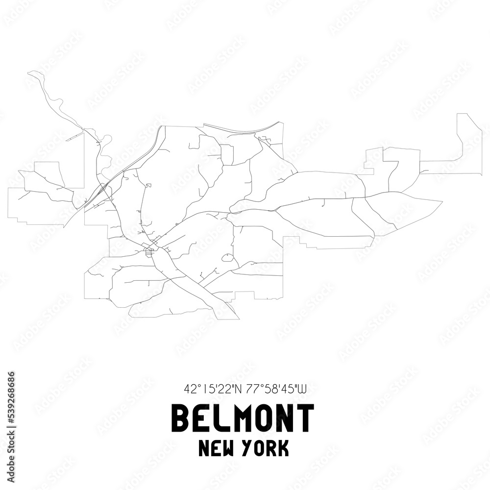 Belmont New York. US street map with black and white lines. Belmont New York. US street map with black and white lines.