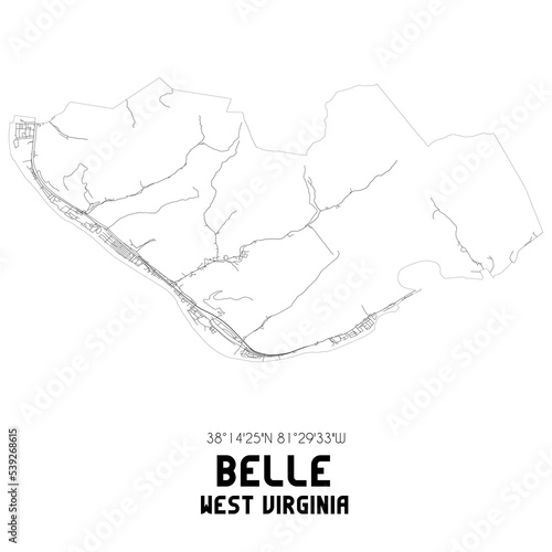 Belle West Virginia. US street map with black and white lines.