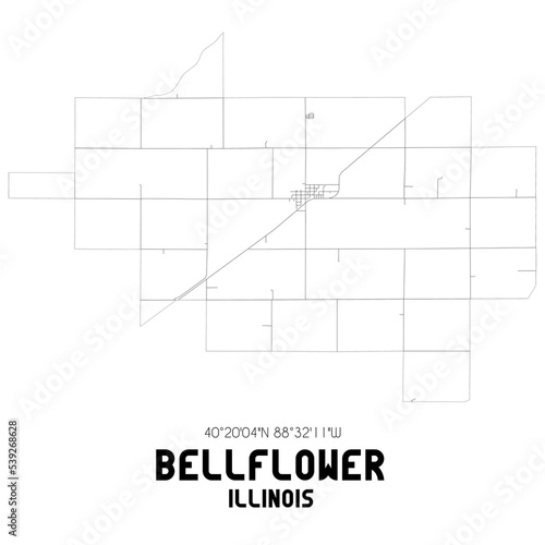 Bellflower Illinois. US street map with black and white lines.