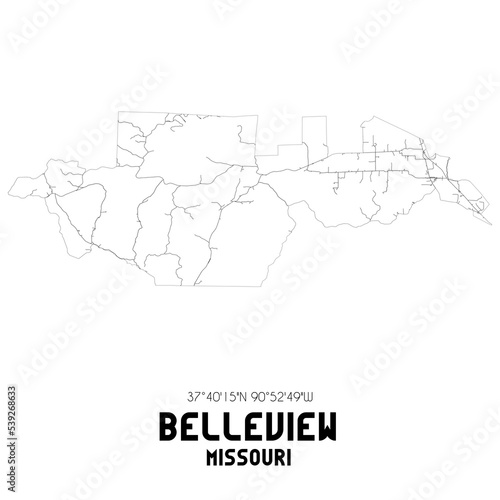 Belleview Missouri. US street map with black and white lines.