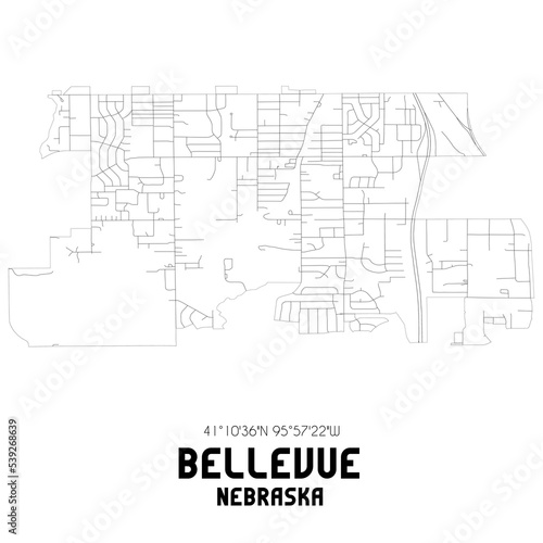 Bellevue Nebraska. US street map with black and white lines.