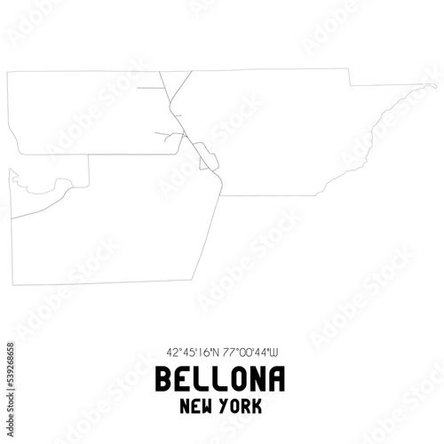 Bellona New York. US street map with black and white lines.