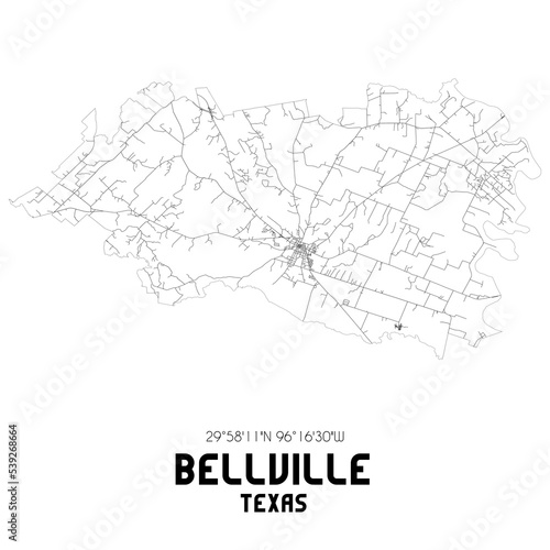 Bellville Texas. US street map with black and white lines.