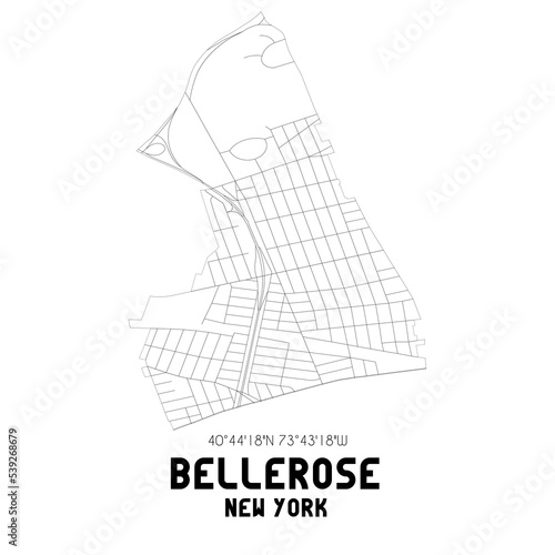 Bellerose New York. US street map with black and white lines.