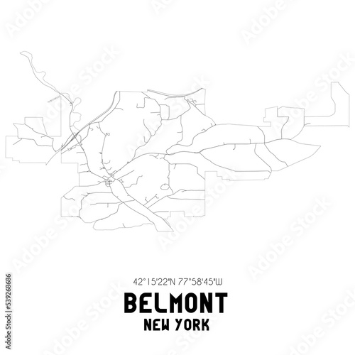 Belmont New York. US street map with black and white lines.