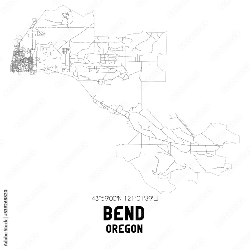 Bend Oregon. US street map with black and white lines. Bend Oregon. US street map with black and white lines.