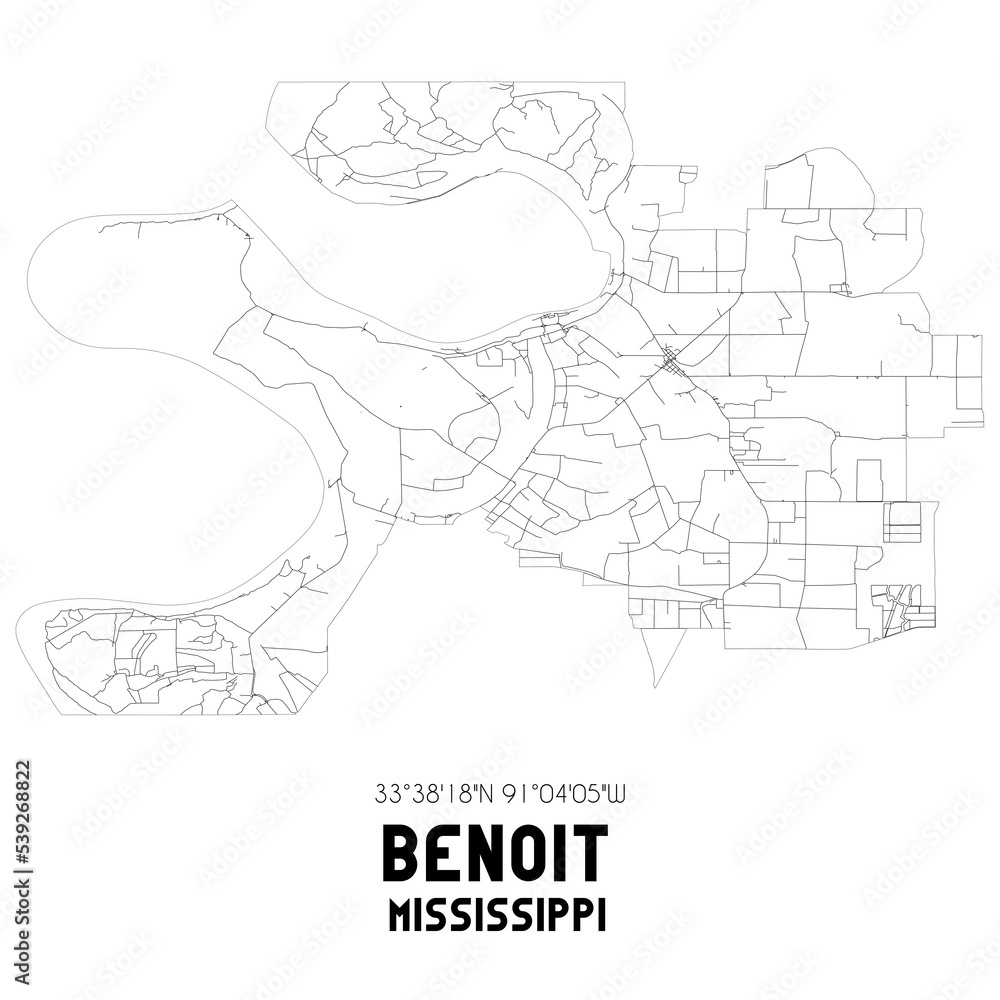 Benoit Mississippi. US street map with black and white lines. Benoit Mississippi. US street map with black and white lines.