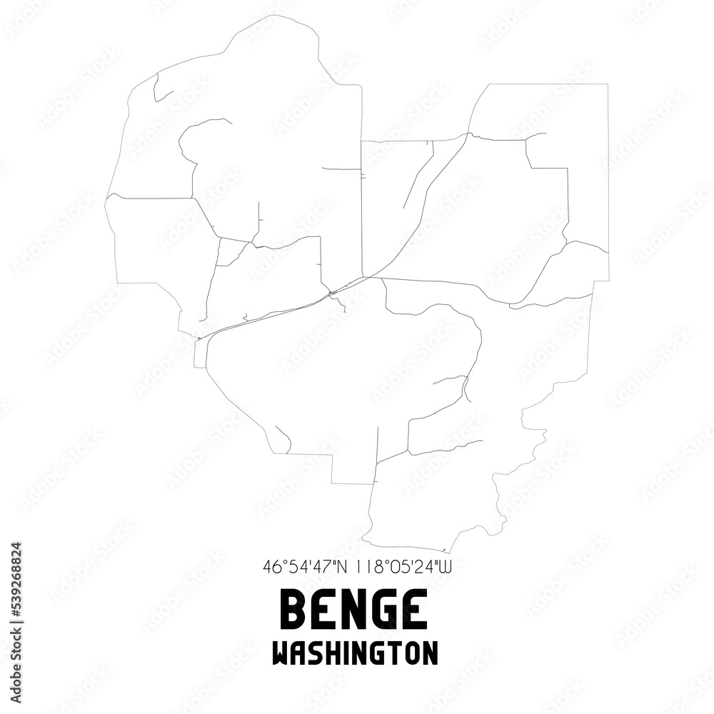 Benge Washington. US street map with black and white lines.