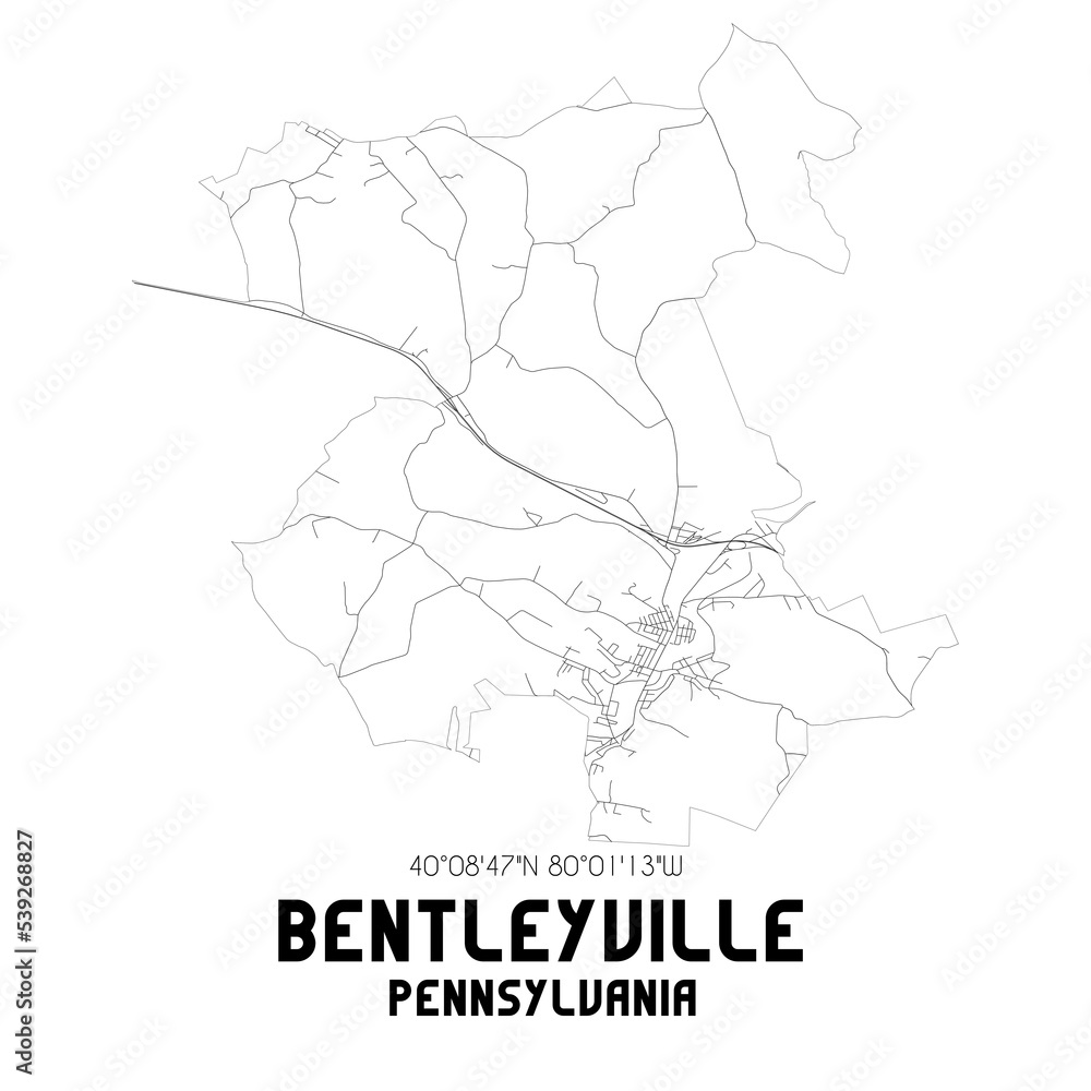 Bentleyville Pennsylvania. US street map with black and white lines.
