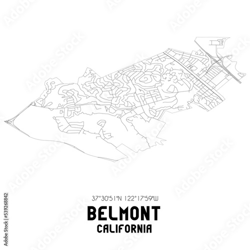 Belmont California. US street map with black and white lines.