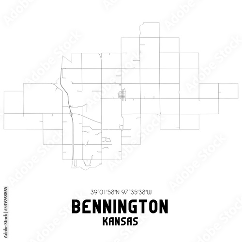 Bennington Kansas. US street map with black and white lines. photo