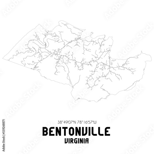 Bentonville Virginia. US street map with black and white lines.