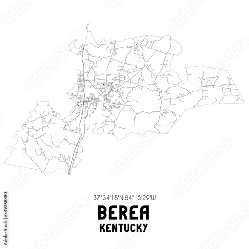 Berea Kentucky. US street map with black and white lines.