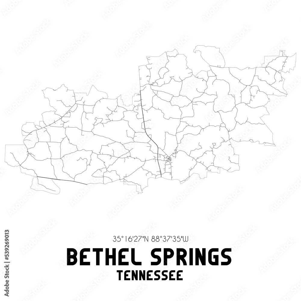 Bethel Springs Tennessee. US street map with black and white lines.