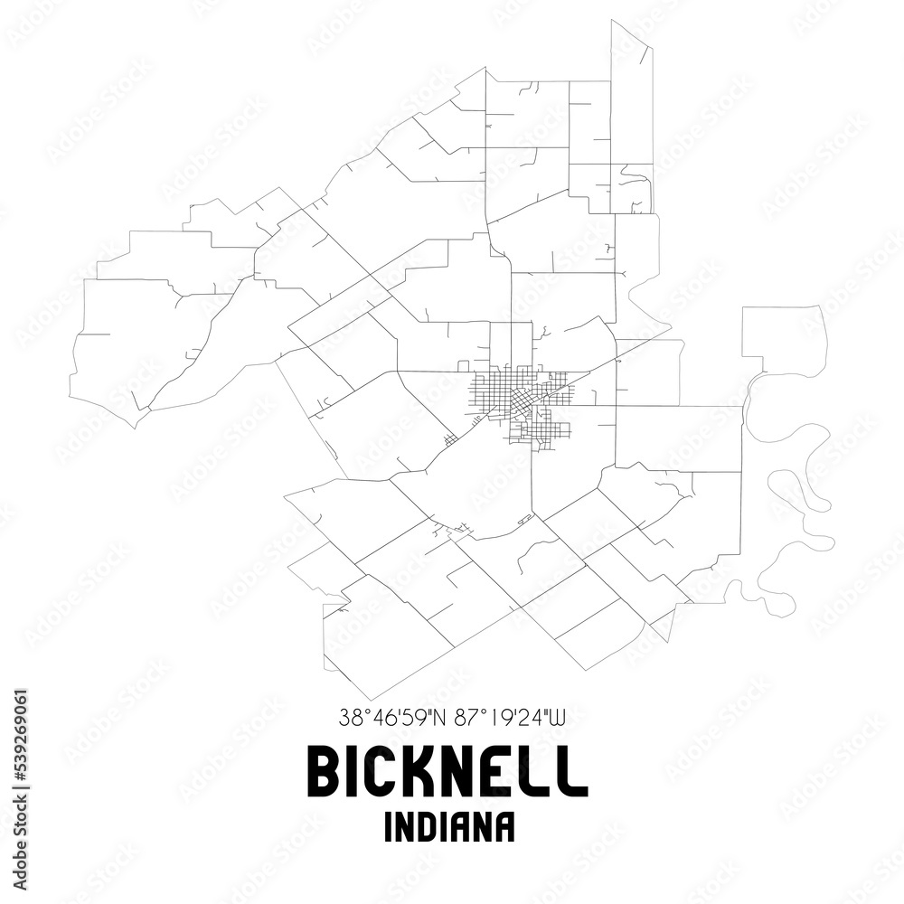 Bicknell Indiana. US street map with black and white lines. Stock Illustration Adobe Stock