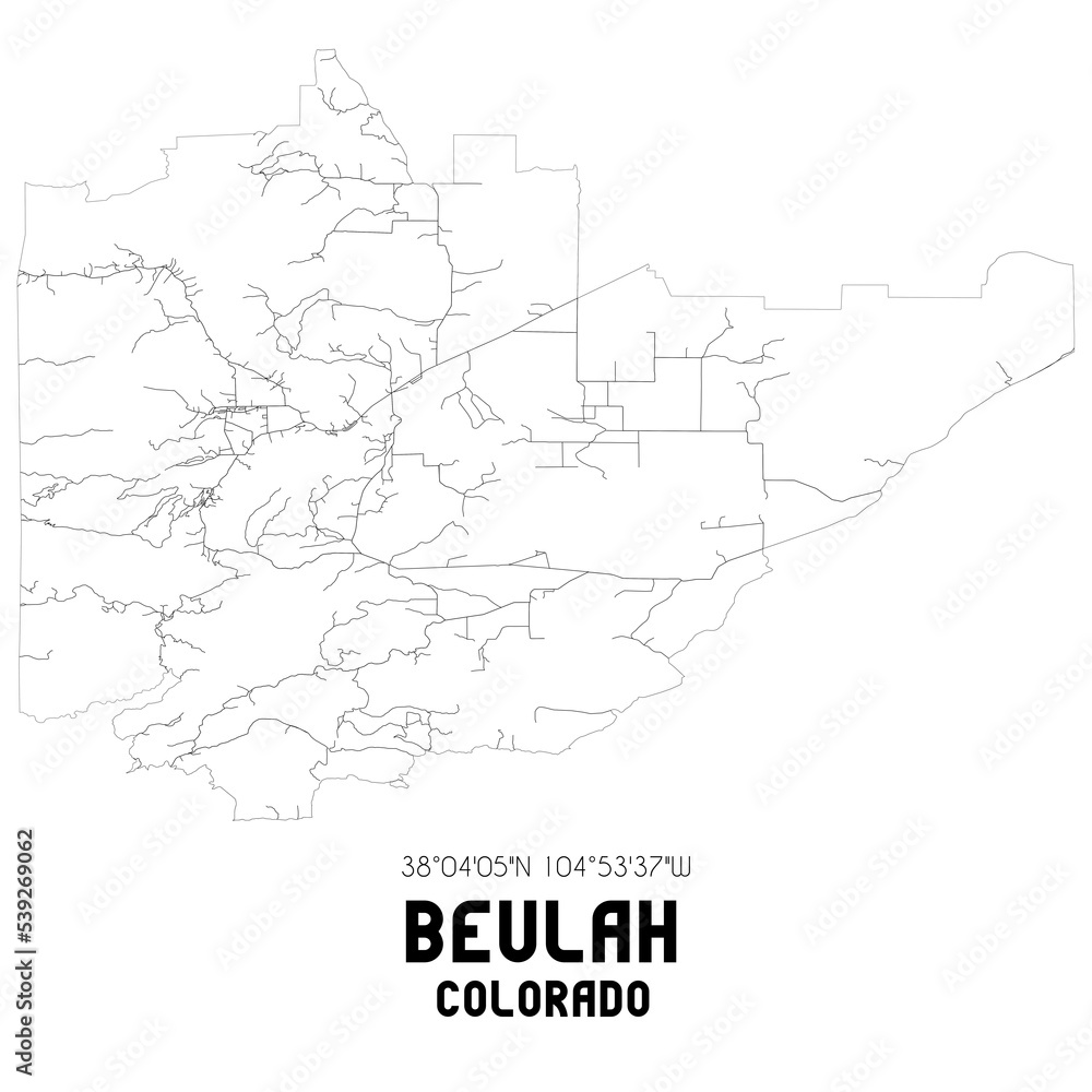 Beulah Colorado. US street map with black and white lines.