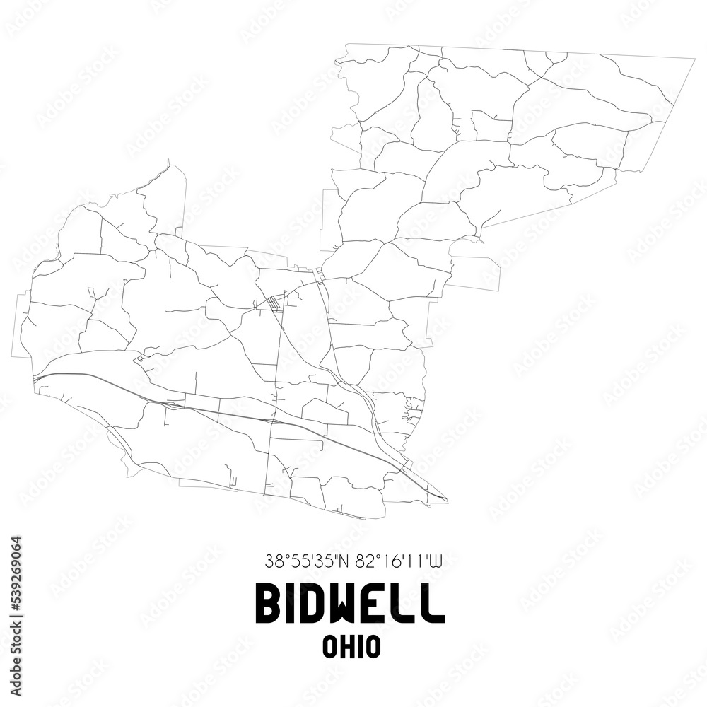 Bidwell Ohio. US street map with black and white lines.