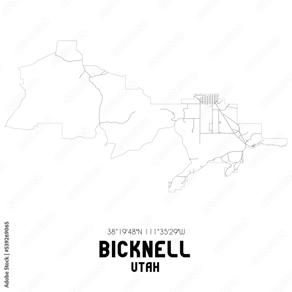 Bicknell Utah. US street map with black and white lines. Bicknell Utah. US street map with black and white lines.