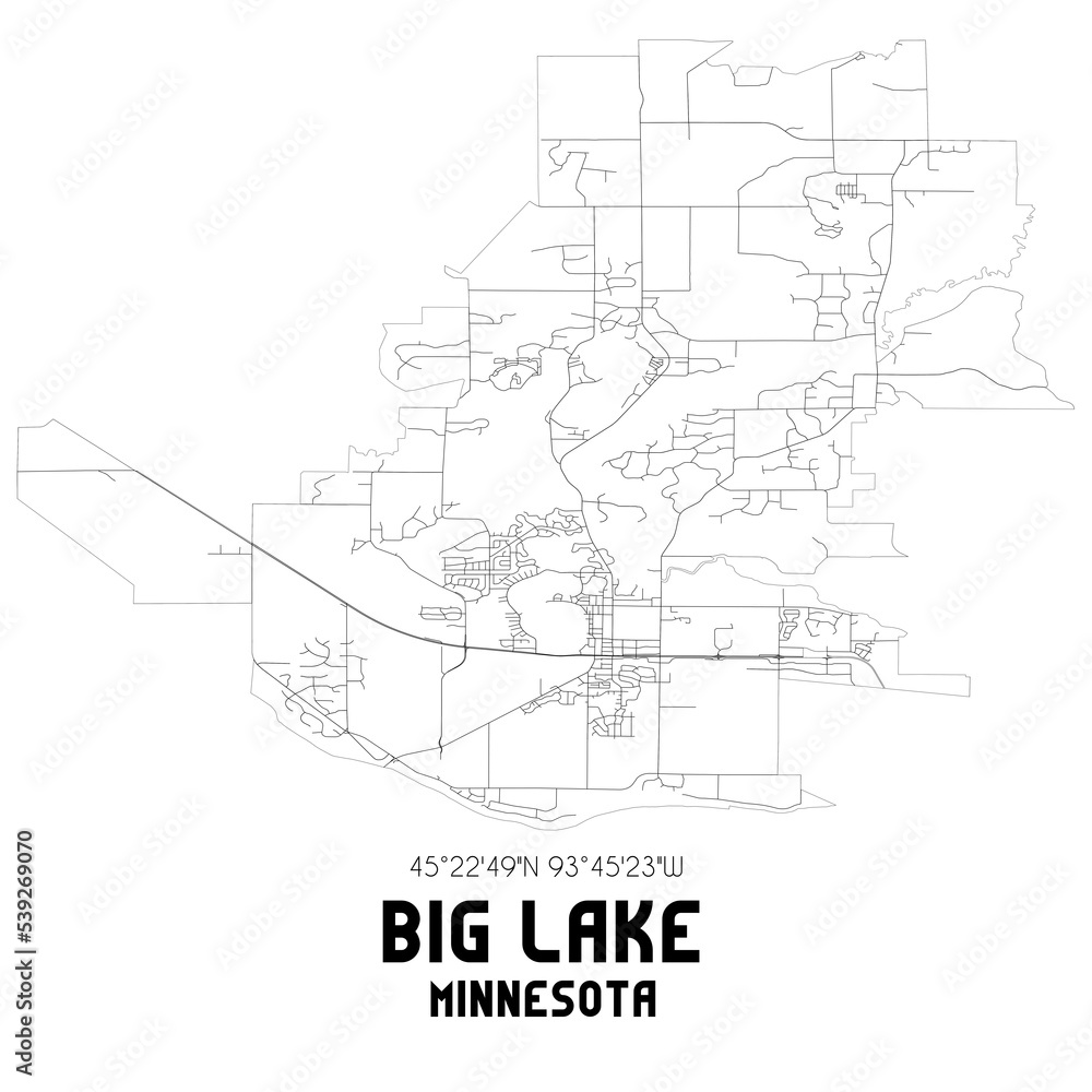 Big Lake Minnesota. US street map with black and white lines.