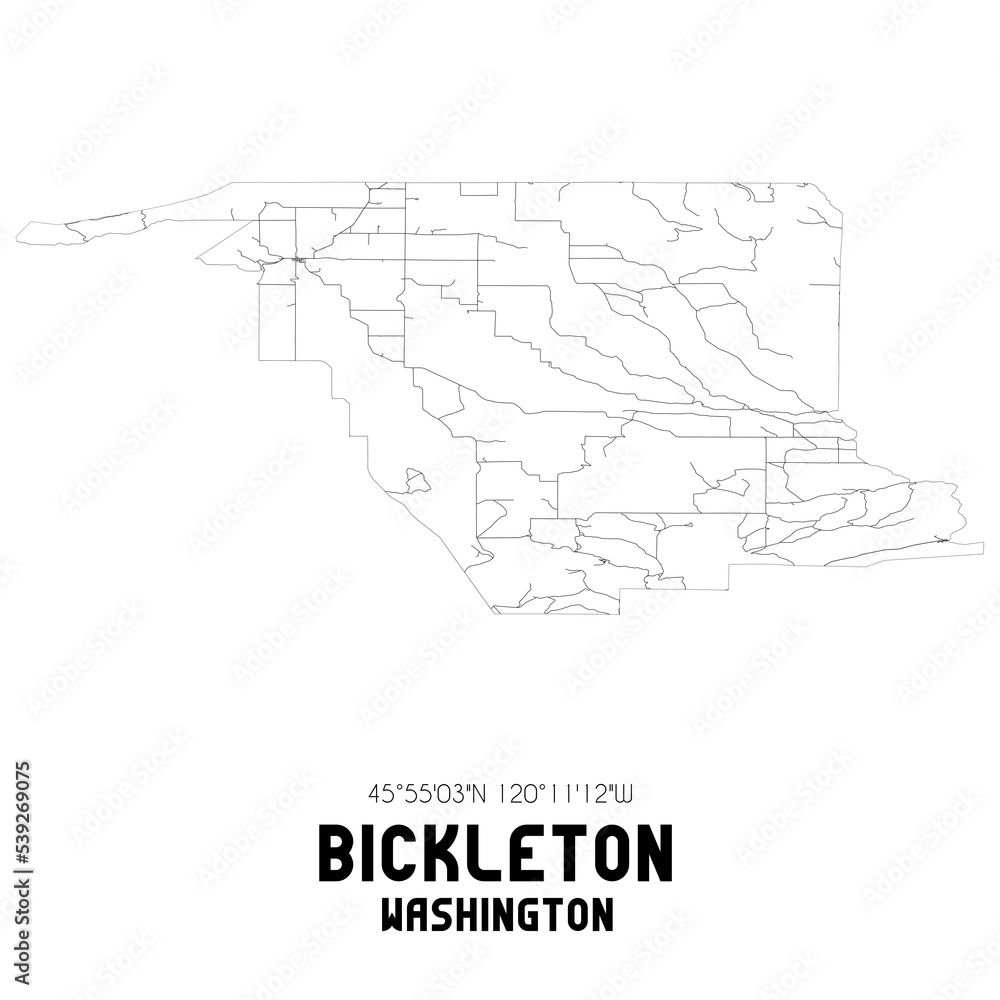 Bickleton Washington. US street map with black and white lines.