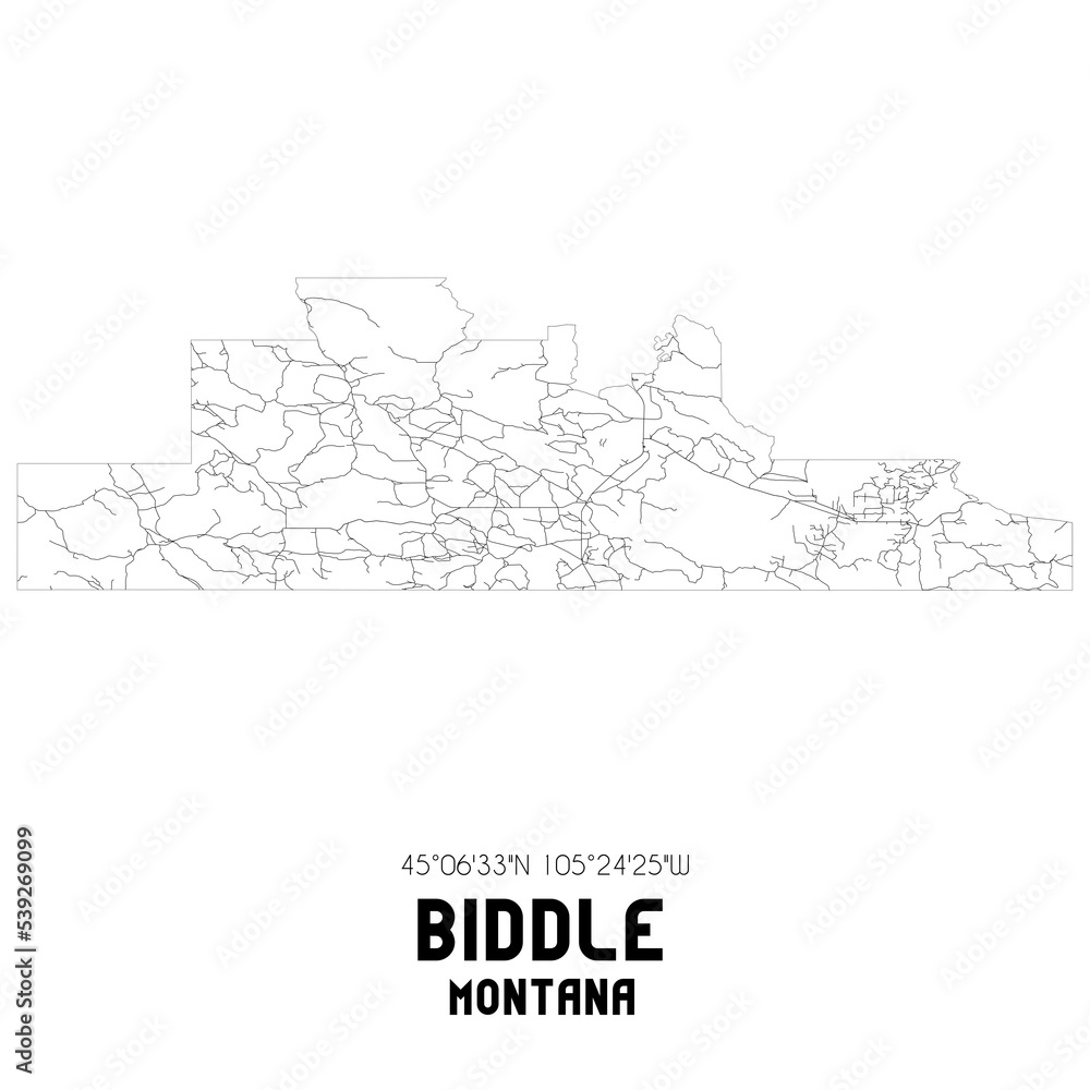 Biddle Montana. US street map with black and white lines.