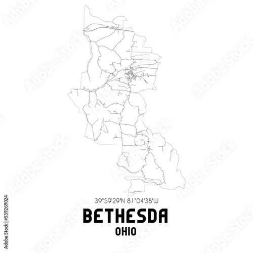 Bethesda Ohio. US street map with black and white lines.