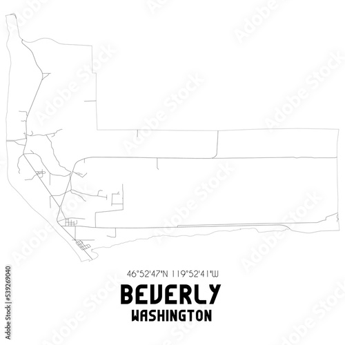 Beverly Washington. US street map with black and white lines. photo
