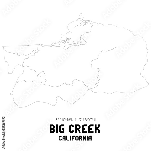 Big Creek California. US street map with black and white lines.
