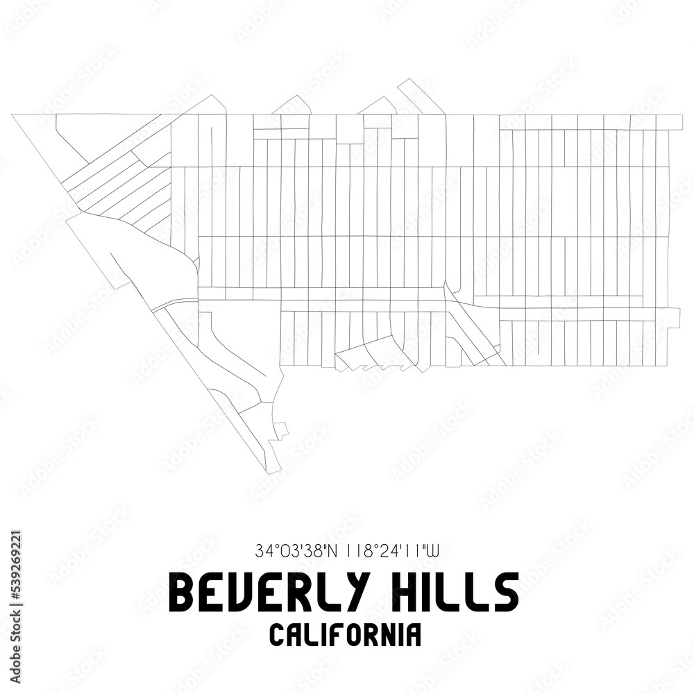 Beverly Hills California. US street map with black and white lines. Beverly Hills California. US street map with black and white lines.