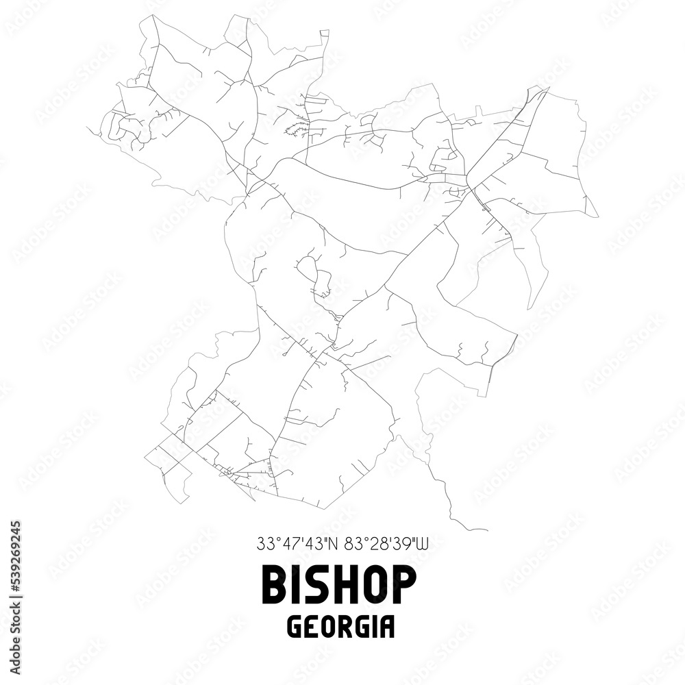 Bishop Georgia. US street map with black and white lines.