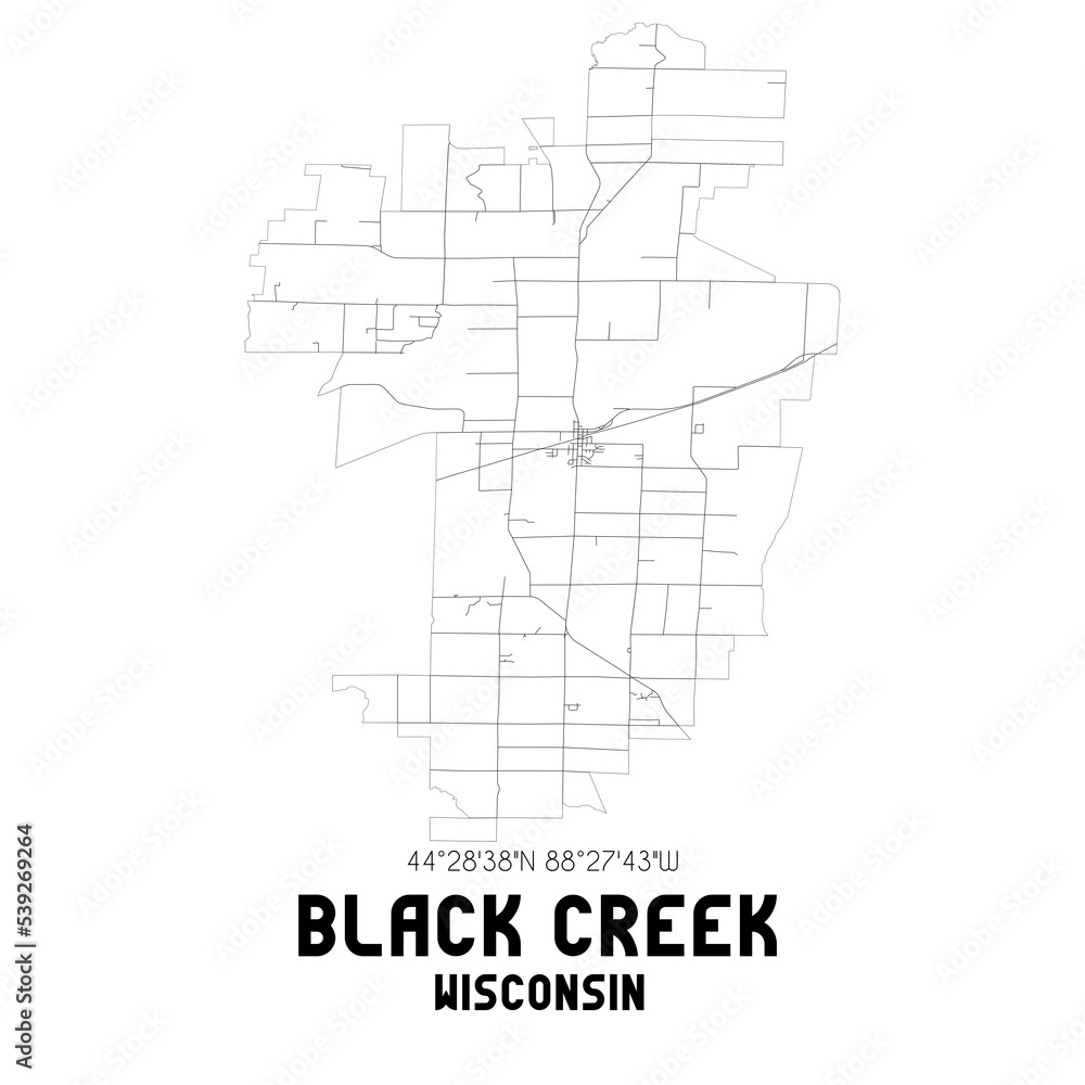 Black Creek Wisconsin. US street map with black and white lines. Black Creek Wisconsin. US street map with black and white lines.