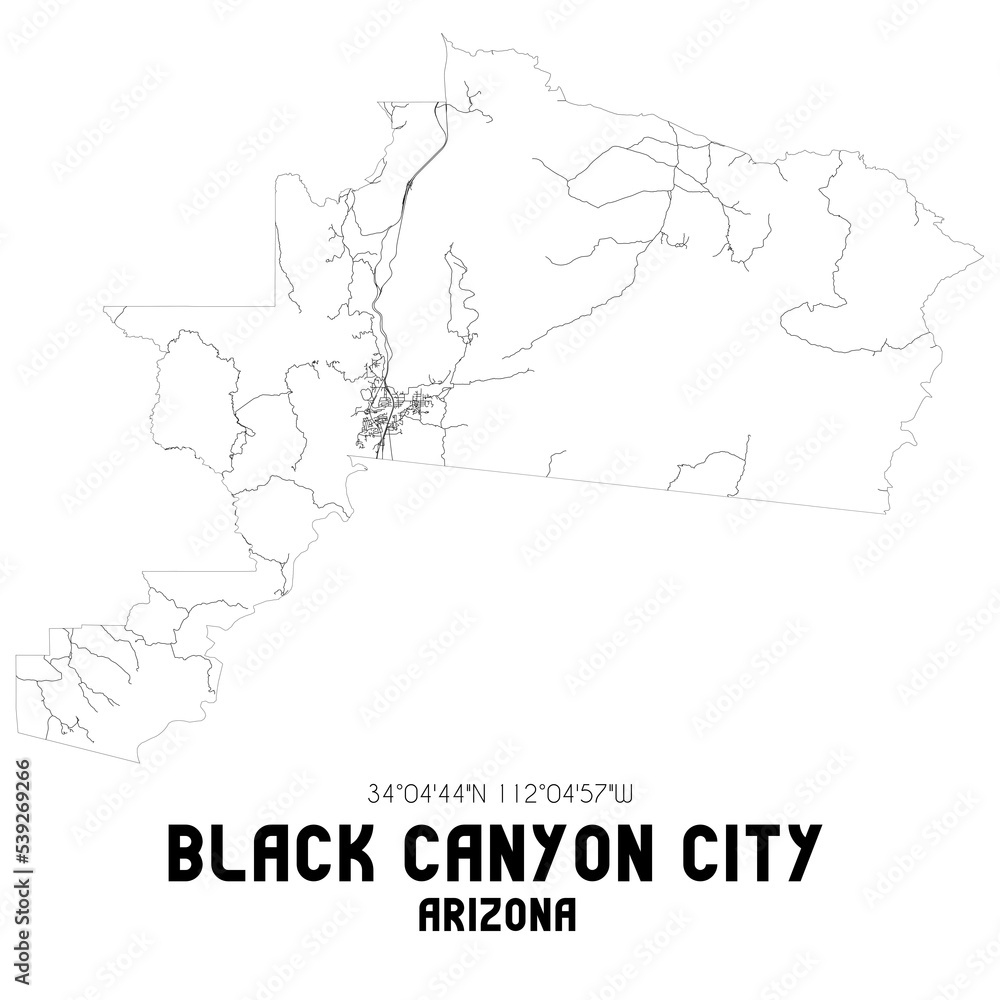 Black Canyon City Arizona. US street map with black and white lines.