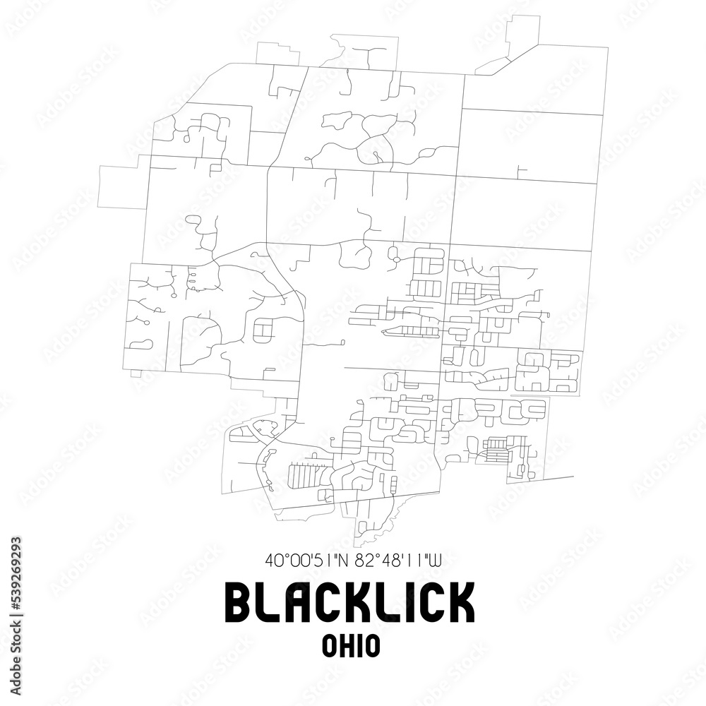 Blacklick Ohio. US street map with black and white lines.
