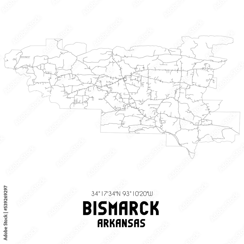 Bismarck Arkansas. US street map with black and white lines.