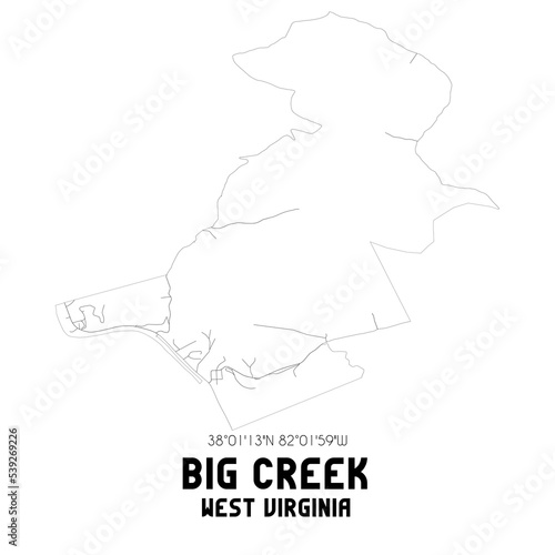 Big Creek West Virginia. US street map with black and white lines.