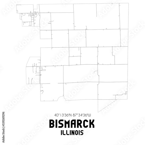 Bismarck Illinois. US street map with black and white lines.
