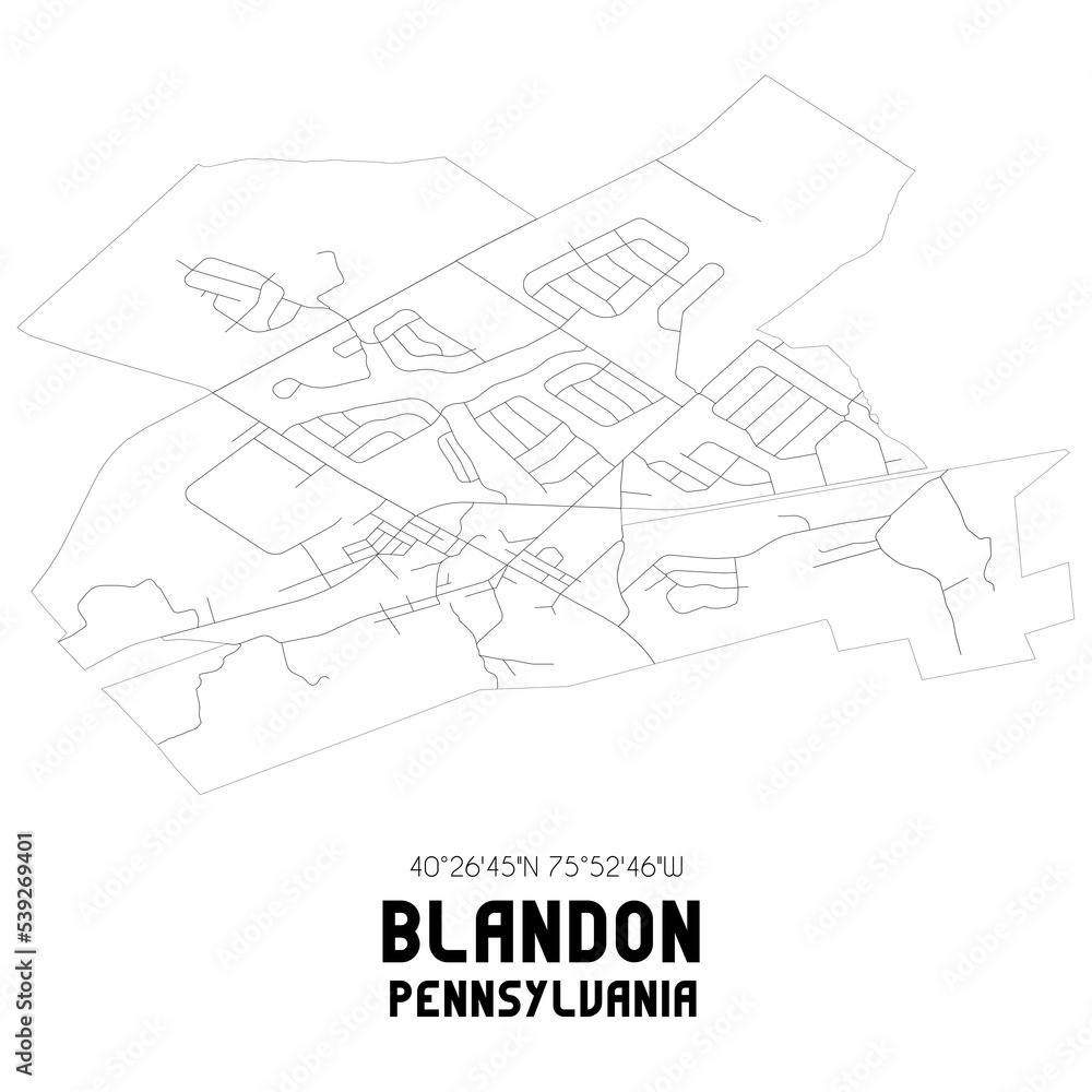 Blandon Pennsylvania. US street map with black and white lines.