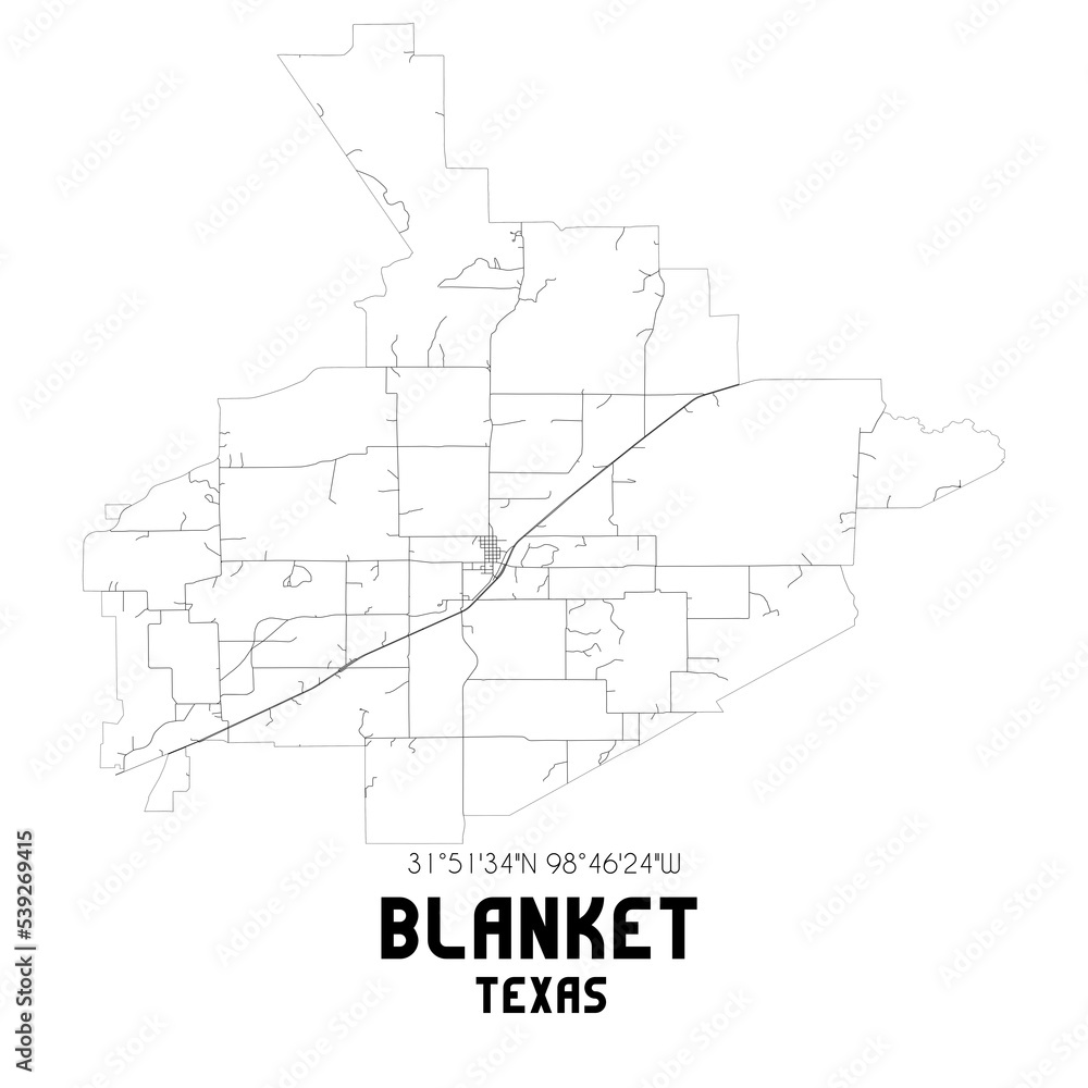 Blanket Texas. US street map with black and white lines. Blanket Texas. US street map with black and white lines.