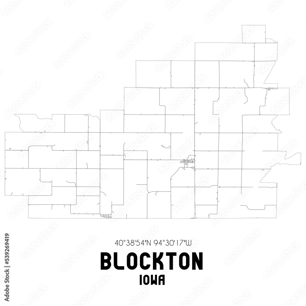 Blockton Iowa. US street map with black and white lines.