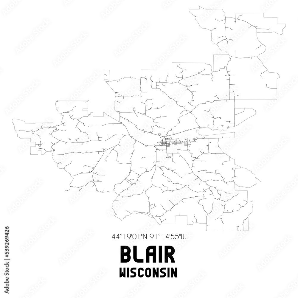 Blair Wisconsin. US street map with black and white lines. Blair Wisconsin. US street map with black and white lines.