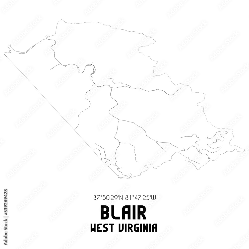 Blair West Virginia. US street map with black and white lines.