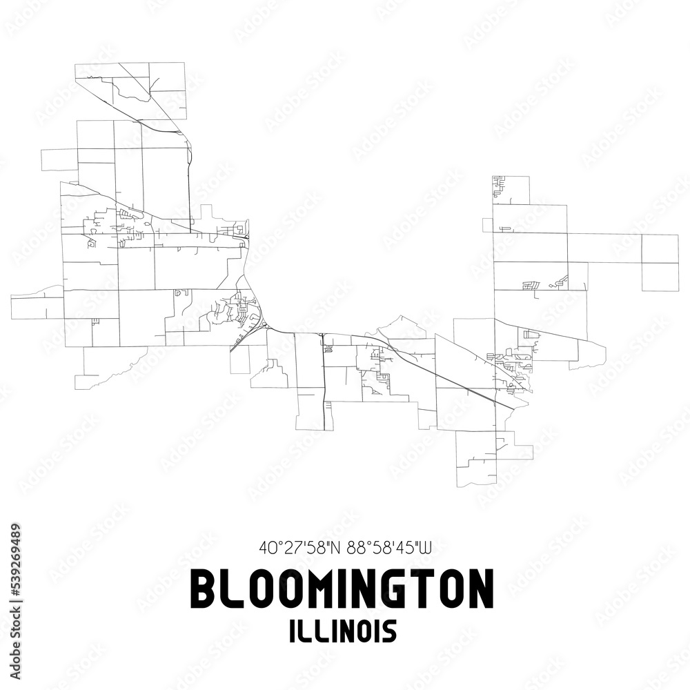 Bloomington Illinois. US street map with black and white lines.