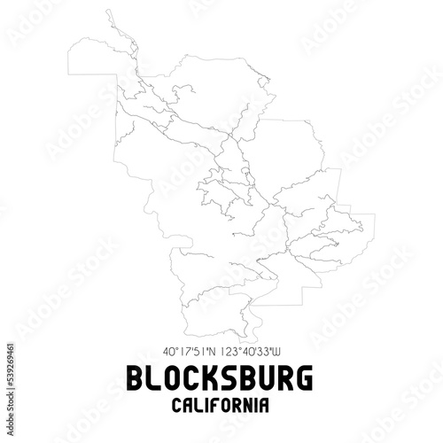 Blocksburg California. US street map with black and white lines.