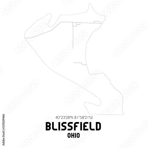 Blissfield Ohio. US street map with black and white lines. photo