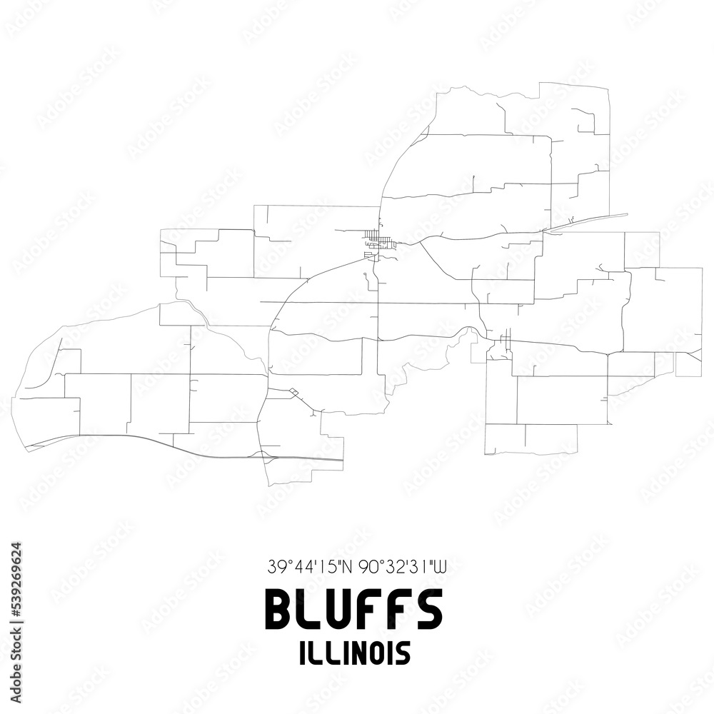 Bluffs Illinois. US street map with black and white lines.