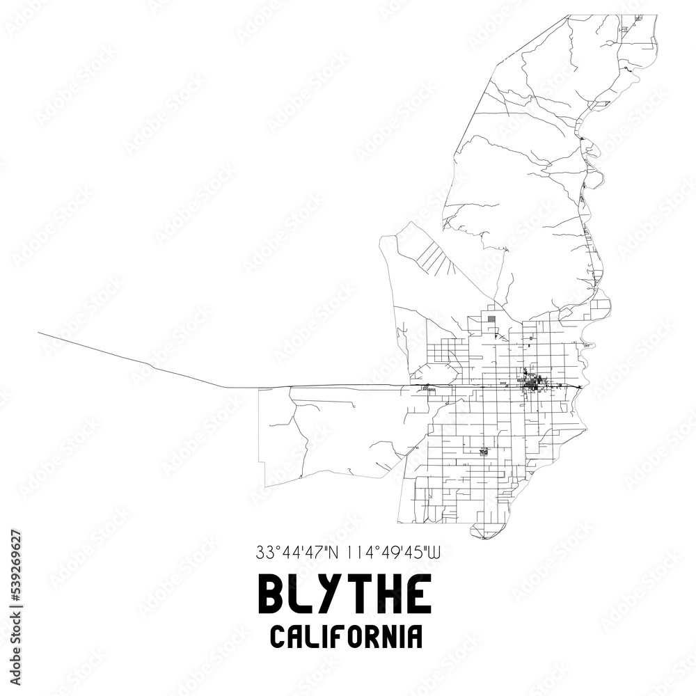 Blythe California. US street map with black and white lines.